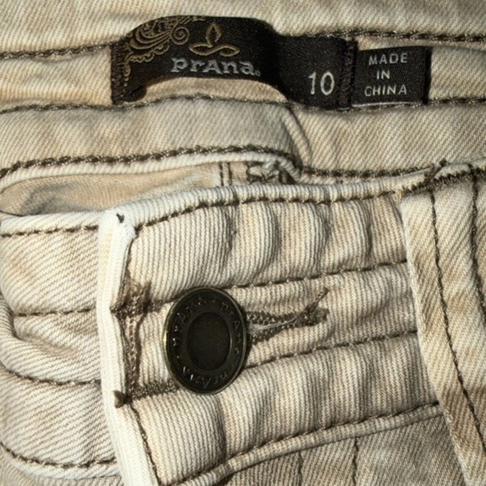 prAna Women Organic Cotton Cargo Utility Pants Khaki Tan Size 10 Tapered Cropped - Picture 2 of 10